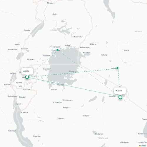 Mapa lotu bezpośredniego Kigali – Arusza
