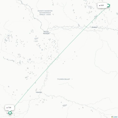 Mapa de vuelo directo Kogalym - Tyumen