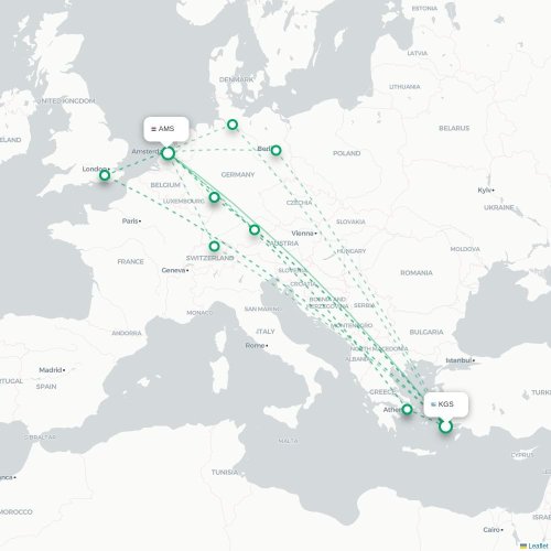 Kos - Amsterdam kort over direkte fly