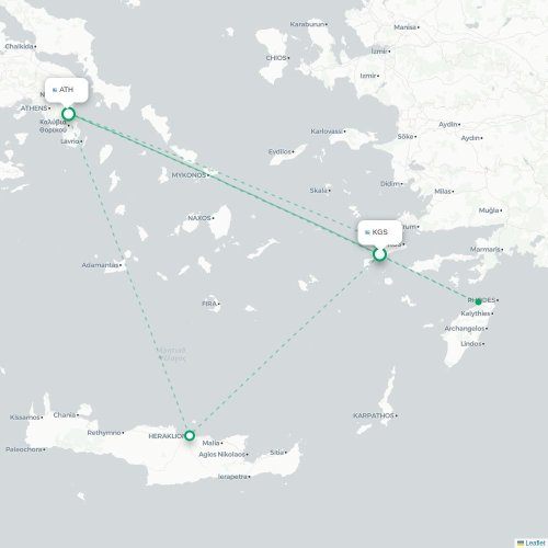 Mapa lotu bezpośredniego Miasto Kos – Ateny