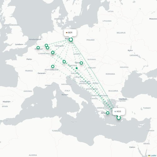 Mapa de vuelo directo Kos - Berlín