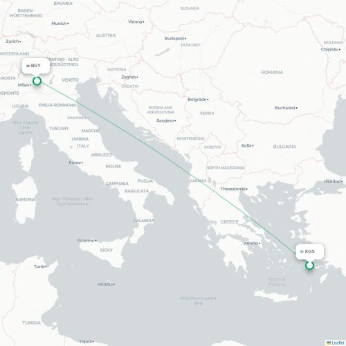 Mapa de vuelo directo Kos - Bérgamo