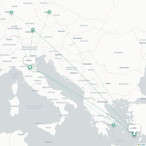 Mapa de vuelo directo Kos - Bolonia