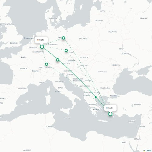 Mapa de vuelo directo Kos - Colonia