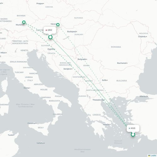 Kos - Graz karta över direktflyg