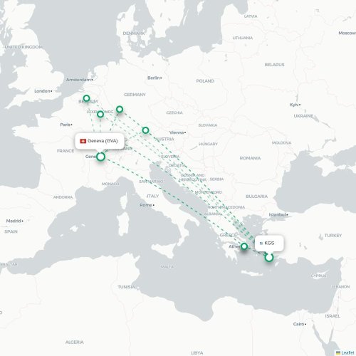 Mapa de vuelo directo Kos - Ginebra