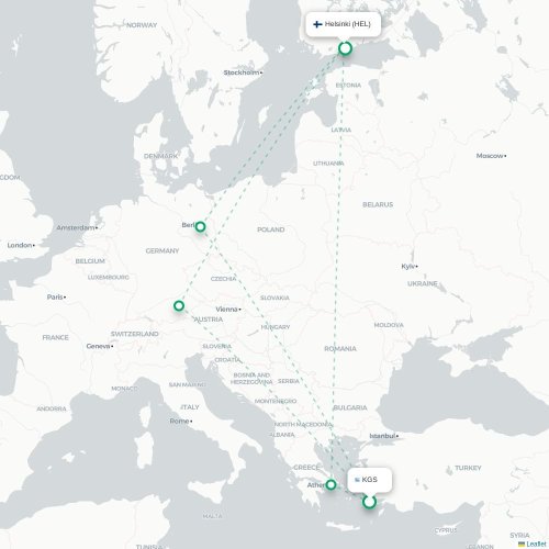 Kos - Helsingfors karta över direktflyg
