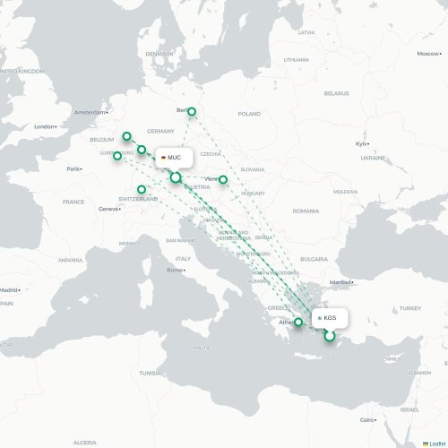 Mapa de vuelo directo Kos - Múnich