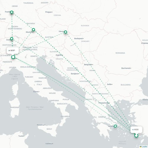 Mapa de vuelo directo Kos - Milán