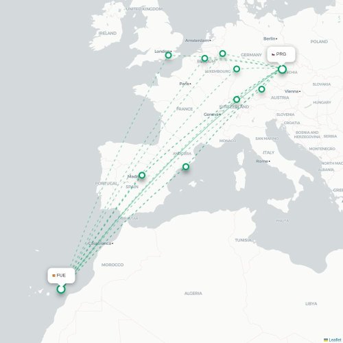 Mapa lotu bezpośredniego Miasto Kos – Praga