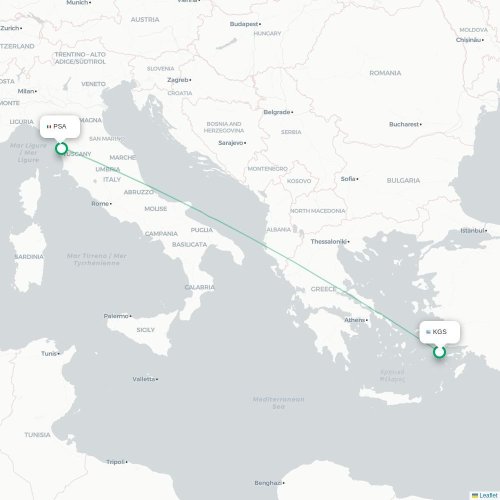 Kos - Pisa karta över direktflyg