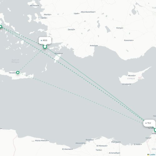Mapa lotu bezpośredniego Miasto Kos – Tel Awiw