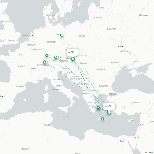 Kos - Wien karta över direktflyg