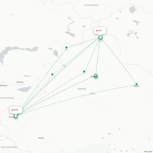 Mapa lotu bezpośredniego Kaszgar – Altay