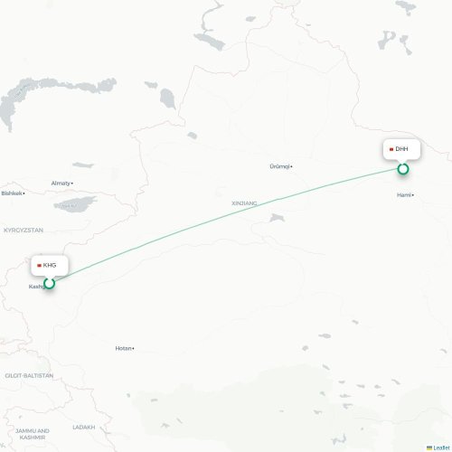 Mapa lotu bezpośredniego Kaszgar – Hami