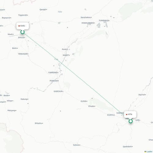 Mapa de vuelo directo Kasgar - Ciudad de Jotán