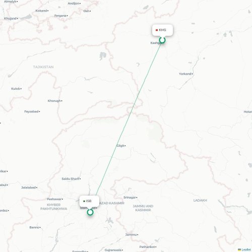 Mapa de vuelo directo Kasgar - Islamabad