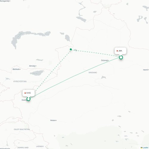 Mapa de vuelo directo Kasgar - Qitai