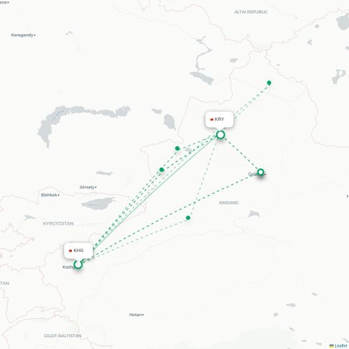 Mapa lotu bezpośredniego Kaszgar – Karamay