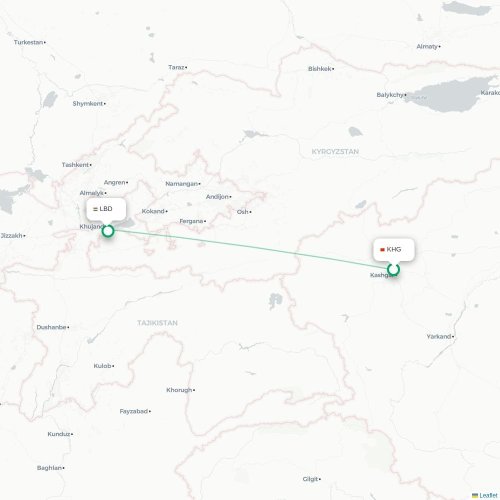 Mapa lotu bezpośredniego Kaszgar – Khujand