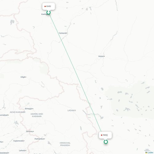 Mapa lotu bezpośredniego Kaszgar – Ngari