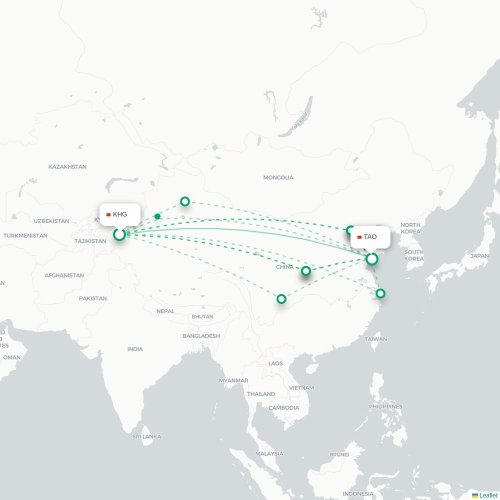 Mapa lotu bezpośredniego Kaszgar – Qingdao