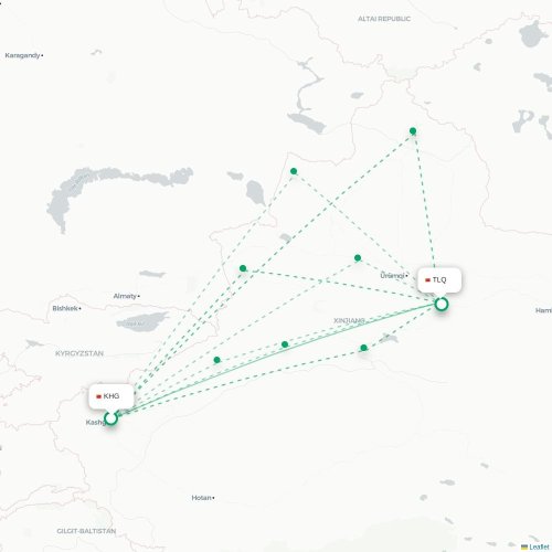 Mapa lotu bezpośredniego Kaszgar – Turpan