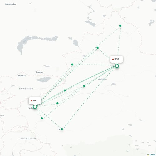 Mapa lotu bezpośredniego Kaszgar – Urumczi
