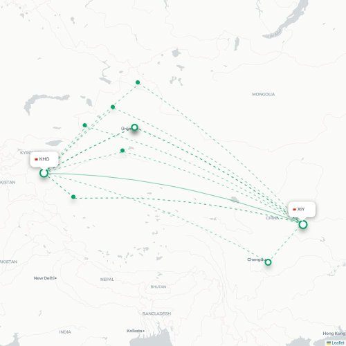 Mapa lotu bezpośredniego Kaszgar – Xi'an