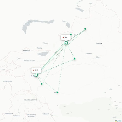 Mapa lotu bezpośredniego Kaszgar – Ili