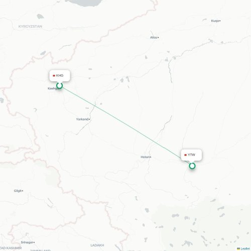 Mapa lotu bezpośredniego Kaszgar – Hoten