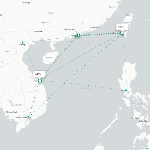 Mapa de vuelo directo Kaohsiung - Da Nang