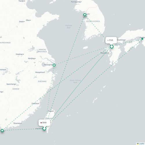 Mapa lotu bezpośredniego Kaohsiung – Fukuoka