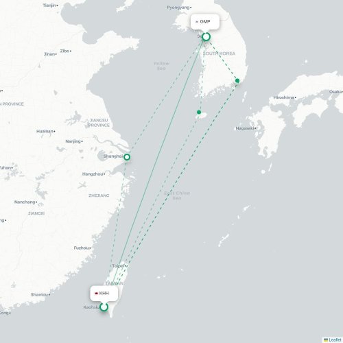 Mapa lotu bezpośredniego Kaohsiung – Seul