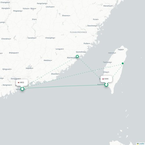 Mapa de vuelo directo Kaohsiung - Hong Kong