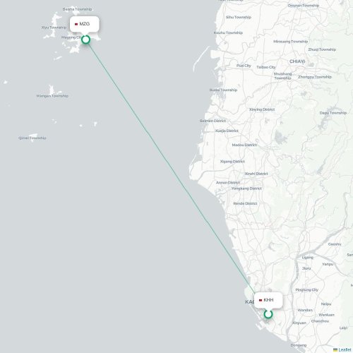Mapa lotu bezpośredniego Kaohsiung – Magong