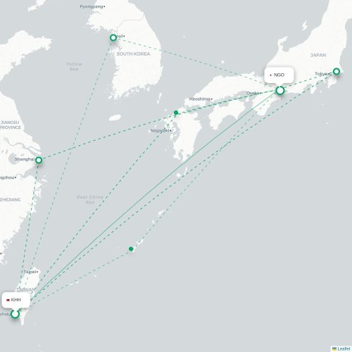 Mapa lotu bezpośredniego Kaohsiung – Nagoja