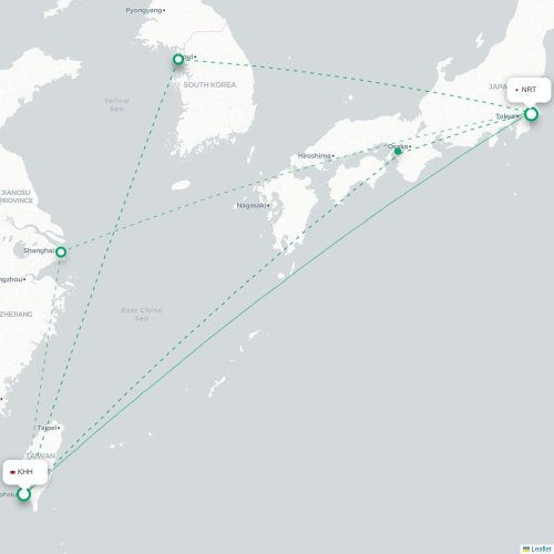 Mapa lotu bezpośredniego Kaohsiung – Tokio