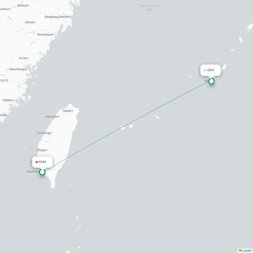 Mapa lotu bezpośredniego Kaohsiung – Okinawa