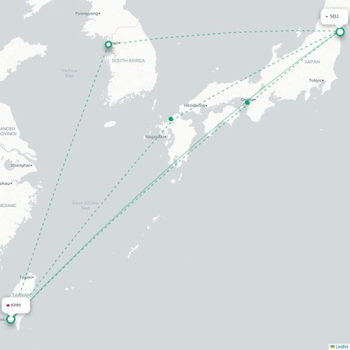 Mapa lotu bezpośredniego Kaohsiung – Sendai