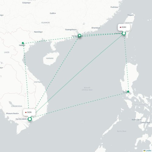 Mapa de vuelo directo Kaohsiung - Ciudad Ho Chi Minh