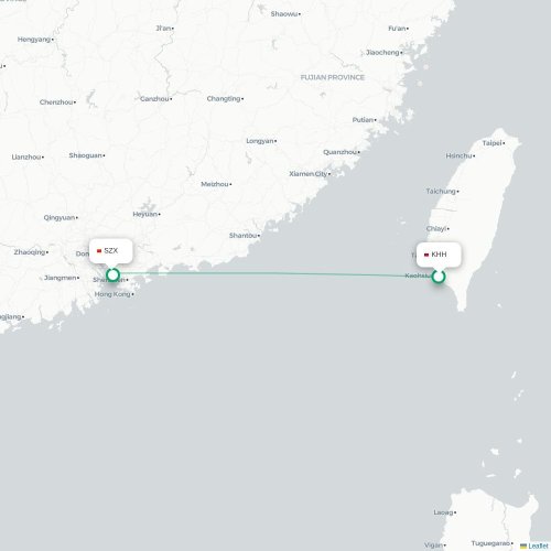 Kaohsiung - Shenzhen karta över direktflyg