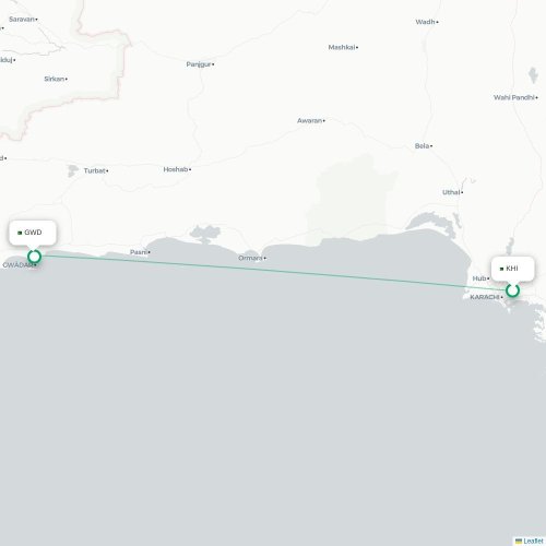 Mapa de vuelo directo Karachi - Gwadar