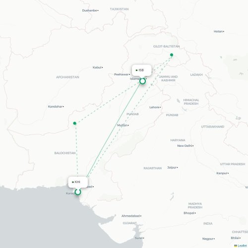 Mapa de vuelo directo Karachi - Islamabad