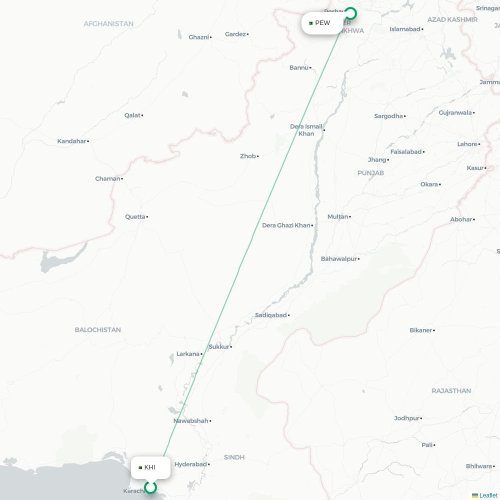 Mapa de vuelo directo Karachi - Peshawar