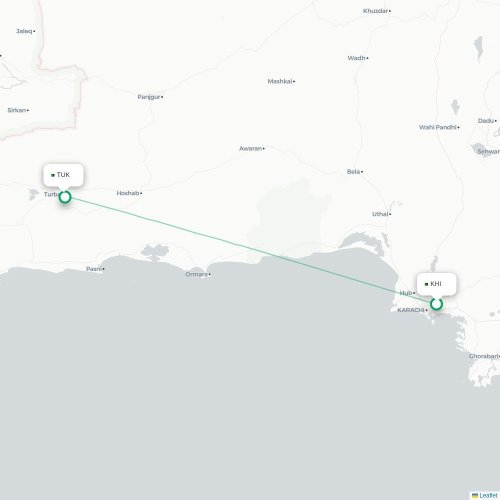 Mapa de vuelo directo Karachi - Turbat