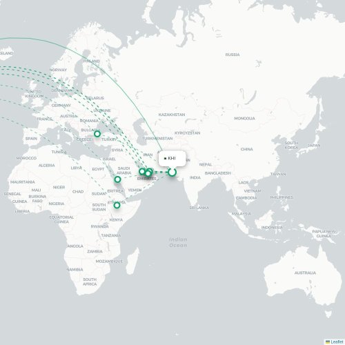Mapa de vuelo directo Karachi - Toronto
