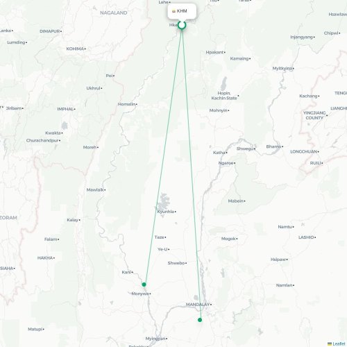 Khamti - Mandalay kaart van rechtstreekse vlucht