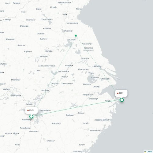 Mapa lotu bezpośredniego Nanchang – Zhoushan