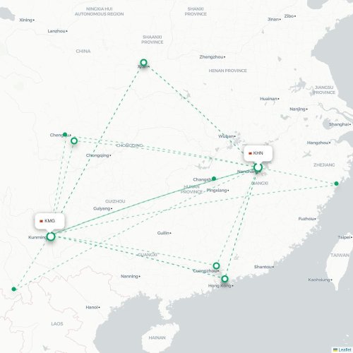 Mapa lotu bezpośredniego Nanchang – Kunming